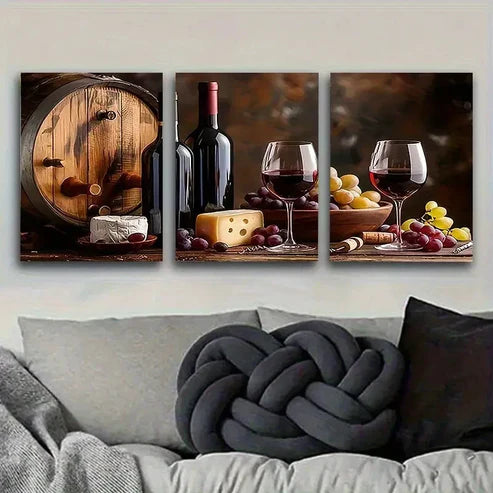 3pcs Wine and Cheese Tasting Wall Art Set Wall Art Set Canvas Unframed - High Quality Print 100% Australian Made Wall Canvas