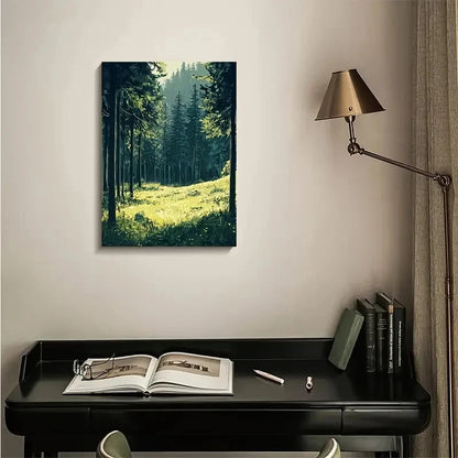 Vibrant Green Landscape with Sunlit Trees Painting  40x60cm Metal Print Ready to Hang