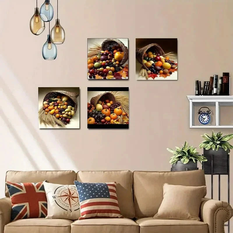 4pcs Fruit, Food & Flowers Wine Wall Art Canvas Framed