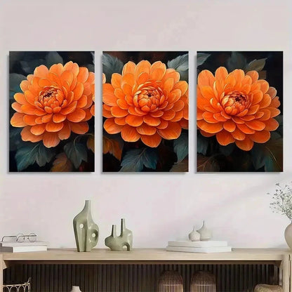 3pcs Orange Chrysanthemum Flower White Perfect Wall Art Set Canvas Framed 40x60cm - High Quality Print 100% Australian Made Wall Canvas Ready to Hang