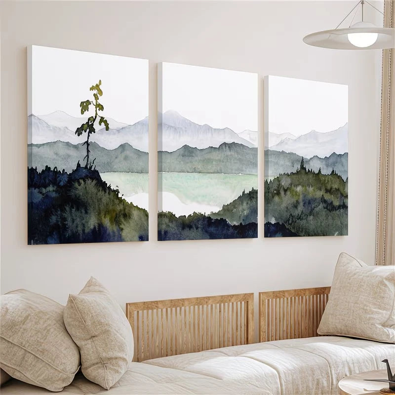 3pcs Abstract Forest Mountain Lake Wall Art Set Canvas Framed 40x60cm - High Quality Print 100% Australian Made Wall Canvas Ready to Hang