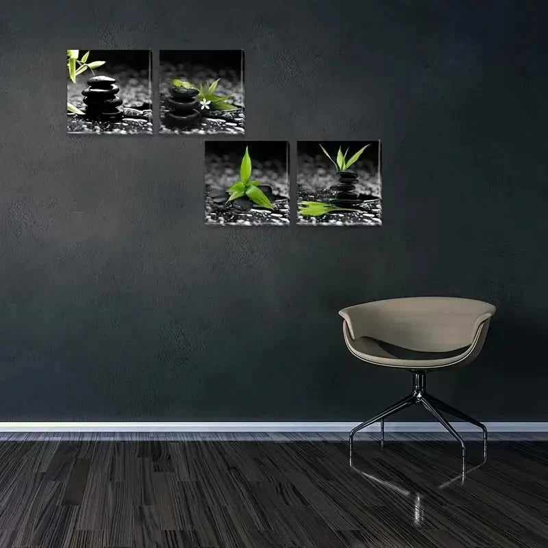 4pcs Life Green Plant Bathroom Wall Art Canvas Framed