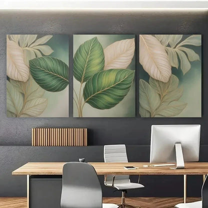3pcs Abstract Leaves Green Tones Botanical Print Metal Print Ready to Hang Art