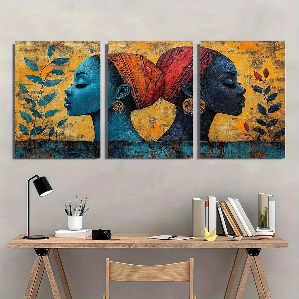 3pcs Vibrant Blue & Orange Oil Painting Metal Print Ready to Hang Art