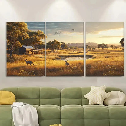 3pcs Pastoral Scene Outback Australia Wall Art Set Canvas Framed 60x90cm - High Quality Print 100% Australian Made Wall Canvas Ready to Hang