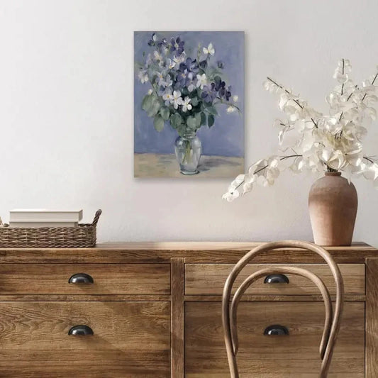 Beautiful intage Blue Violet Floral Painting 40x60cm Metal Print Ready to Hang