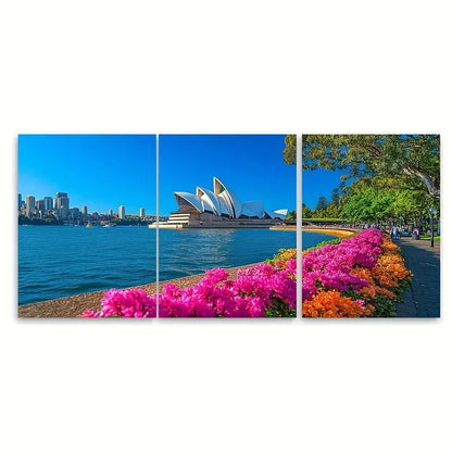 3pcs A Scenic View of the Sydney Opera House Wall Art Set Canvas Framed 50x70cm - High Quality Print 100% Australian Made Wall Canvas Ready to Hang