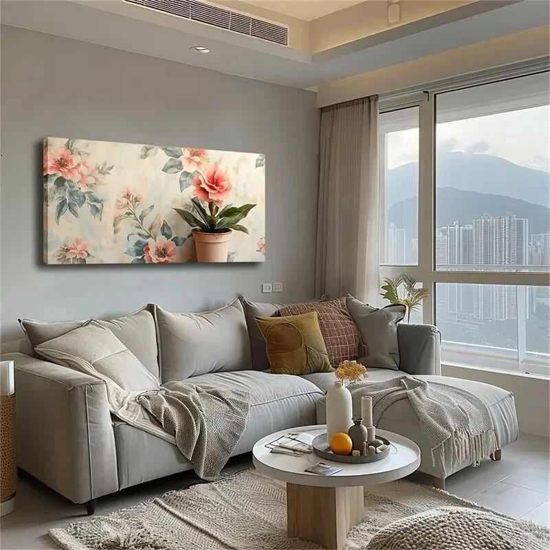 Potted Flowers Greenery Design Wall Art Canvas Office Home Room Framed 120x60cm