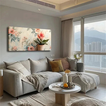 Potted Flowers Greenery Design Wall Art Canvas Office Home Room Framed 120x60cm