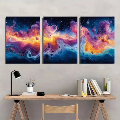 3pcs Psychedelic Colorful Abstract Oil Painting Metal Print Ready to Hang Art