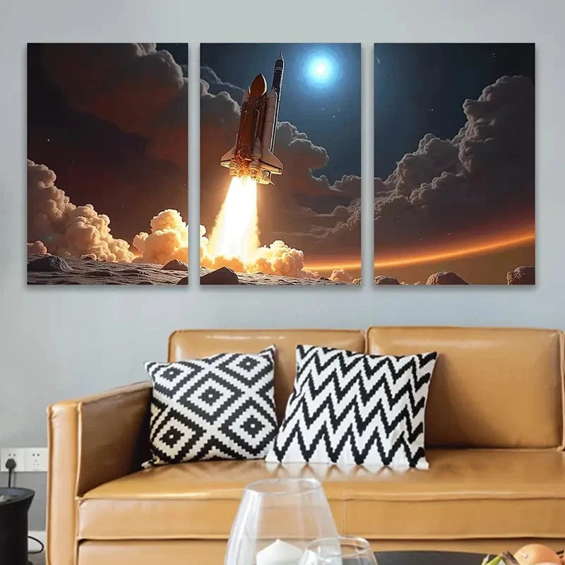 3pcs Outer Space Artwork Wall Art Set Canvas Framed 40x60cm - High Quality Print 100% Australian Made Wall Canvas Ready to Hang
