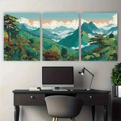 3pcs Khao Thailand Illustrated Jungle Perfect Wall Art Set Canvas Framed 60x90cm - High Quality Print 100% Australian Made Wall Canvas Ready to Hang