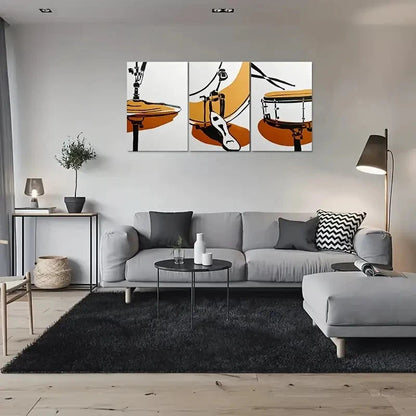 3pcs Abstract Drum Set Painting Metal Print Ready to Hang Art