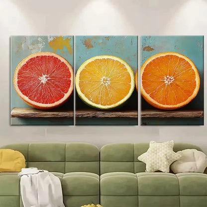 3pcs Vibrant Orange Teal Fruit Wall Art Set Canvas Framed 60x90cm – High Quality Print 100% Australian Made Wall Canvas Ready to Hang