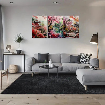 3pcs Cherry Blossom Garden Modern Nature Metal Print Ready to Hang Art