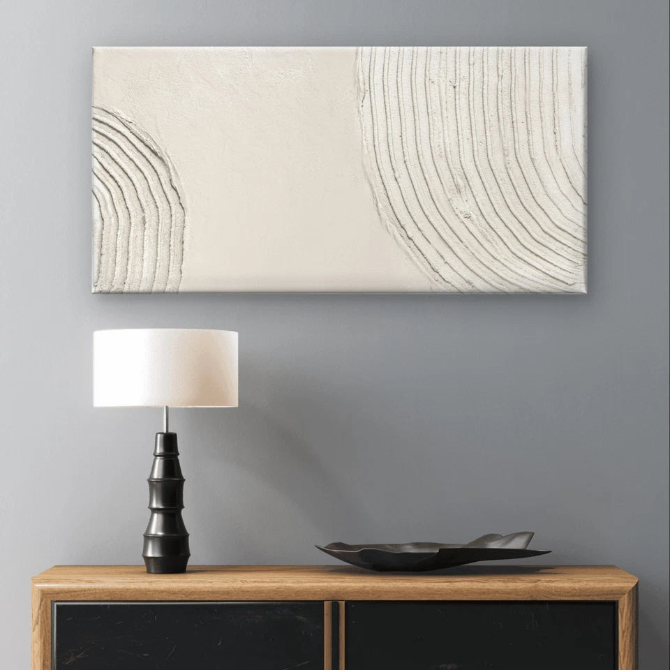 Neutral Textured Plaster Curved Line Wall Art Canvas Office Home Framed 120x60cm