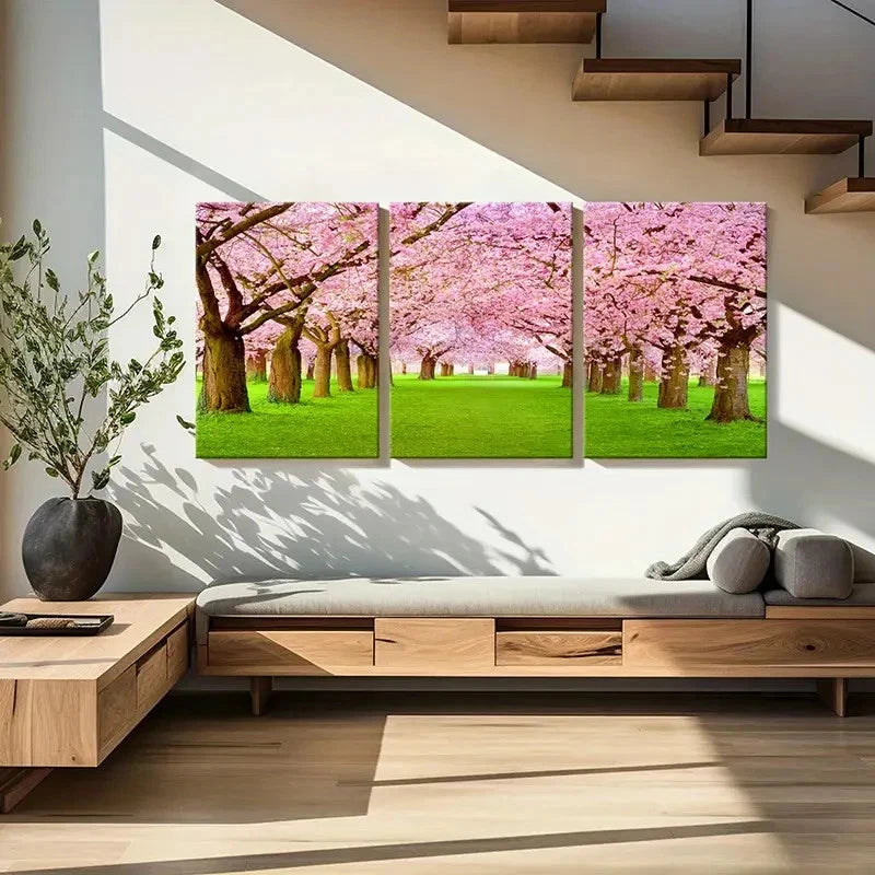 3pcs Sakura Forest Natural Landscape Wall Art Set Canvas Framed 60x90cm - High Quality Print 100% Australian Made Wall Canvas Ready to Hang