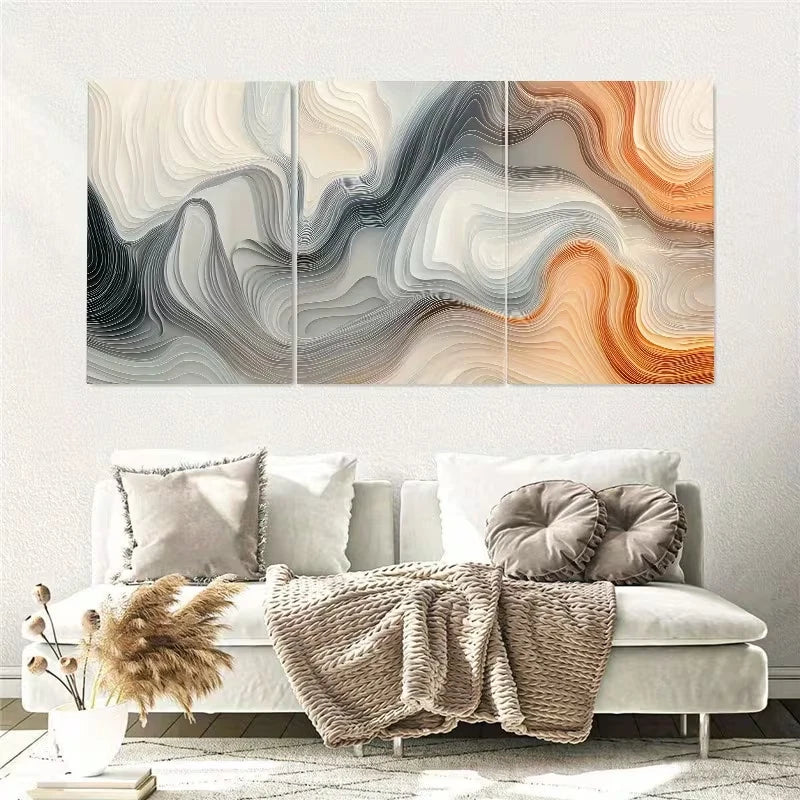 3pcs Abstract Beige & Orange Modern Wall Art Set Canvas Framed 60x90cm - High Quality Print 100% Australian Made Wall Canvas Ready to Hang