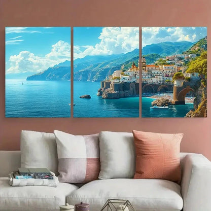 3pcs Amalfi Coast Italy Travel Perfect Wall Art Set Canvas Framed 40x60cm - High Quality Print 100% Australian Made Wall Canvas Ready to Hang