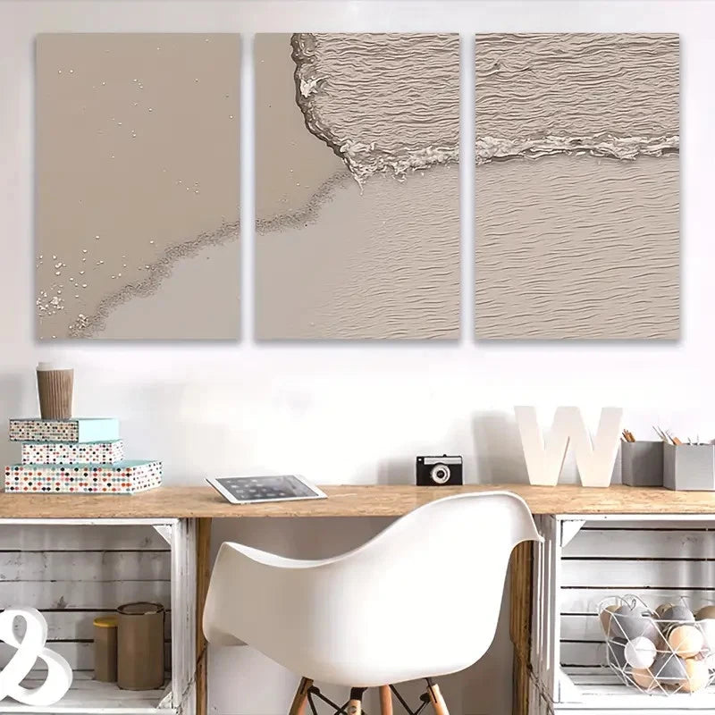 3pcs Close-Up Beach Scene with Pebbles & Waves Wall Art Set Canvas Framed 40x60cm - High Quality Print 100% Australian Made Wall Canvas Ready to Hang