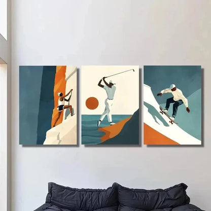 3pcs Climbing Golf Skateboarding Illustrations Wall Art Canvas Unframed – High Quality Print 100% Australian Made Wall Canvas