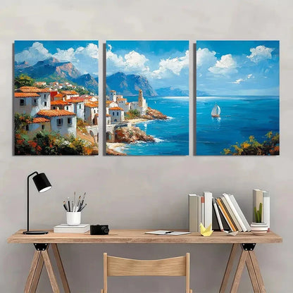 3pcs Abstract Coastal Landscape Oil Painting Metal Print Ready to Hang Art