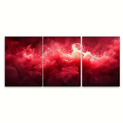 3pcs Crimson Red Ink Water Abstract Metal Print Ready to Hang Art