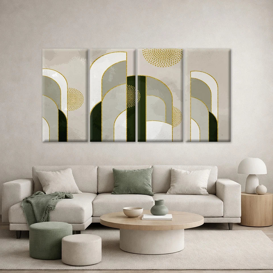 4pcs Modern Geometric and Gold Shapes Abstract Wall Art Canvas Framed 45x80cm - High Quality Print 100% Australian Made Wall Canvas Ready to Hang