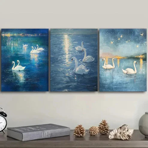 3pcs A group of swans on the water Wall Art Set Canvas Unframed – High Quality Print 100% Australian Made Wall Canvas