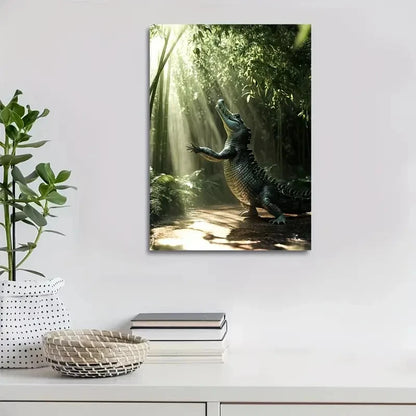 Crocodile Dancing in Bamboo Grove Scene Painting 40x60cm Metal Print Ready to Hang