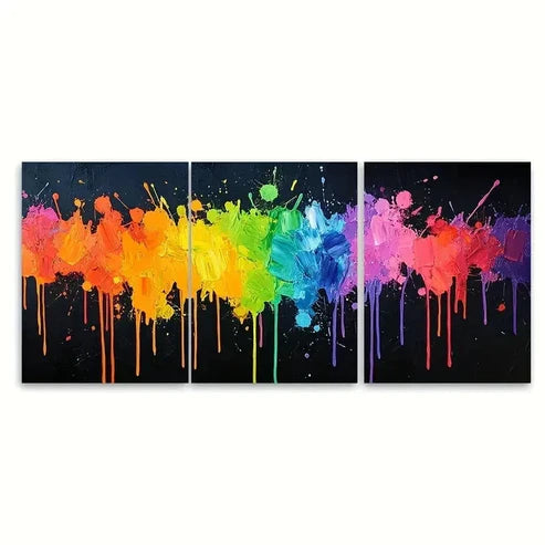 3pcs Splatters on Black Wall Art Set Canvas Unframed - High Quality Print 100% Australian Made Wall Canvas
