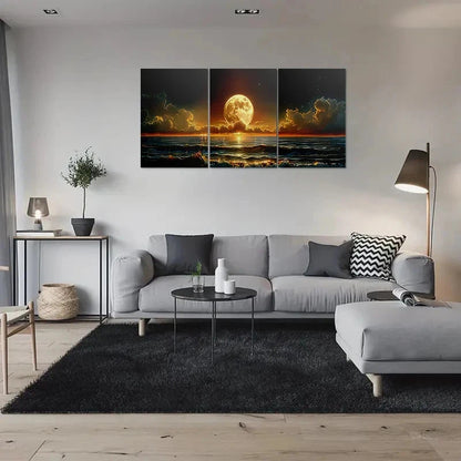 3pcs Ocean Moonlit Night Sunset Sky Metal Print Ready to Hang Art