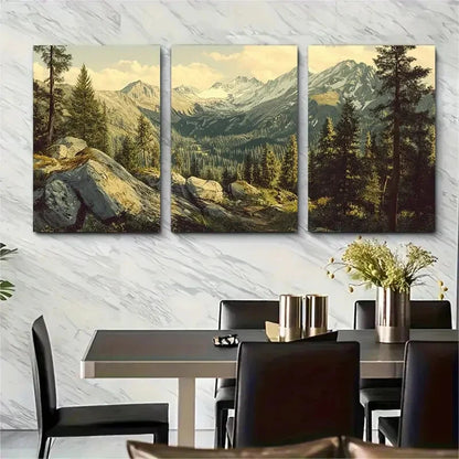 3pcs Vintage Inspired Mountain Nature Metal Print Ready to Hang Art
