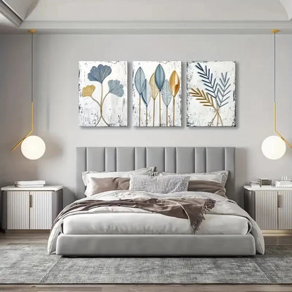 3pcs Marble Leaf Pattern Painting Metal Print Ready to Hang Art