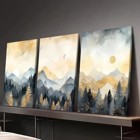 3pcs Misty Pine Forests Sunset & Moonlit Art Set Canvas Unframed - High Quality Print 100% Australian Made Wall Canvas