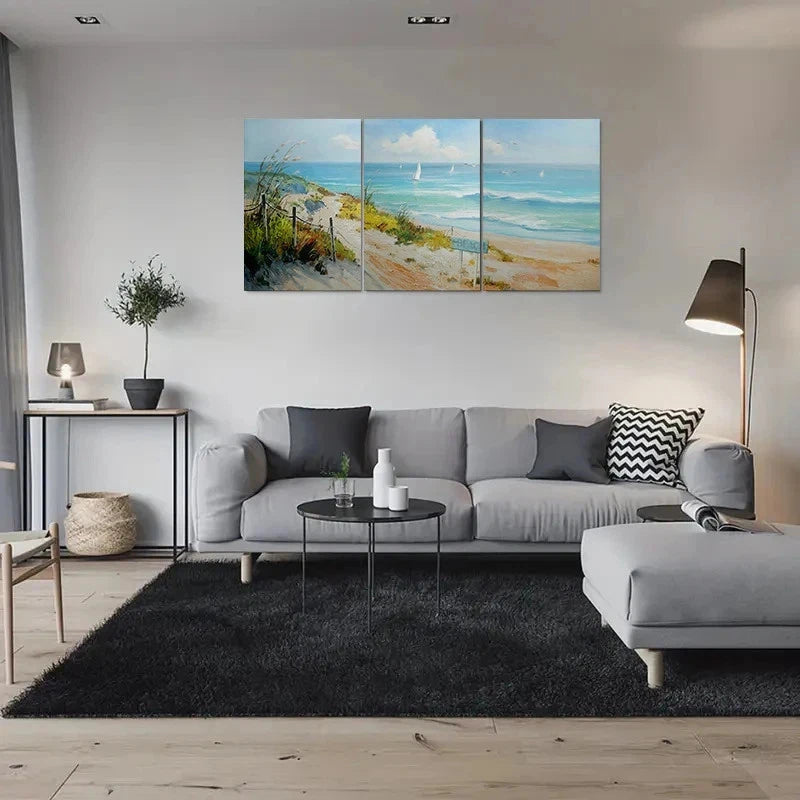 3pcs Beach Coastal Ocean Scene Sailboats Metal Print Ready to Hang Art