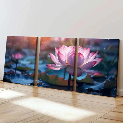 3pcs Fantasy Flower Beautiful Lotus Water Lily Wall Art Set Canvas Framed 40x60cm - High Quality Print 100% Australian Made Wall Canvas Ready to Hang