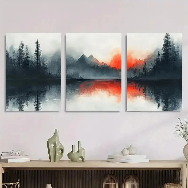 3pcs Mountain & Forest Scenery Décor Perfect Wall Art Set Canvas Framed 40x60cm - High Quality Print 100% Australian Made Wall Canvas Ready to Hang