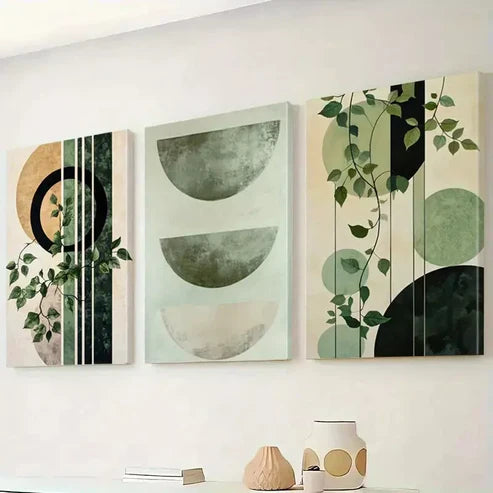 3pcs Abstract Shapes Water Color Painting In Shades Of Green Wall Art Set Canvas Unframed - High Quality Print 100% Australian Made Wall Canvas