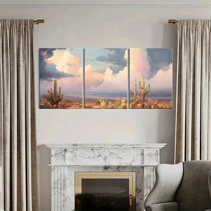 3pcs Desert Landscape Cactus Plants & Cloudy Sky Metal Print Ready to Hang Art