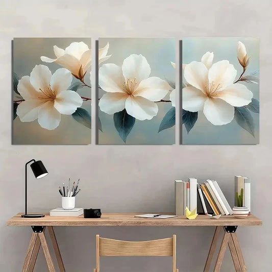 3pcs White Azalea Flower Perfect Wall Art Set Canvas Framed 40x60cm - High Quality Print 100% Australian Made Wall Canvas Ready to Hang