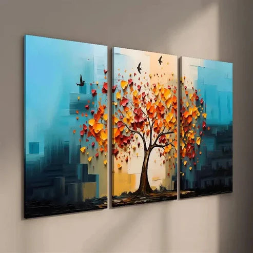 3pcs Colorful Tree and Bird Wall Art Set Canvas Unframed - High Quality Print 100% Australian Made Wall Canvas