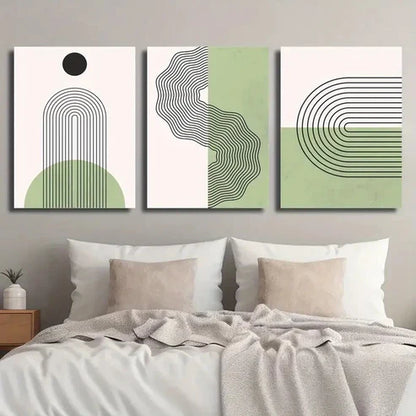 3pcs Green and Beige Monochrome Creative Wall Art Set Canvas Unframed - High Quality Print 100% Australian Made Wall Canvas