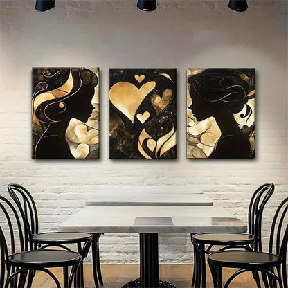 3pcs Luxury Golden Black Abstract Female Perfect Wall Art Set Canvas Framed 40x60cm - High Quality Print 100% Australian Made Wall Canvas Ready to Hang