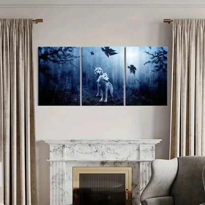 3pcs White Wolves In Forest Modern Wall Art Set Canvas Framed 40x60cm - High Quality Print 100% Australian Made Wall Canvas Ready to Hang