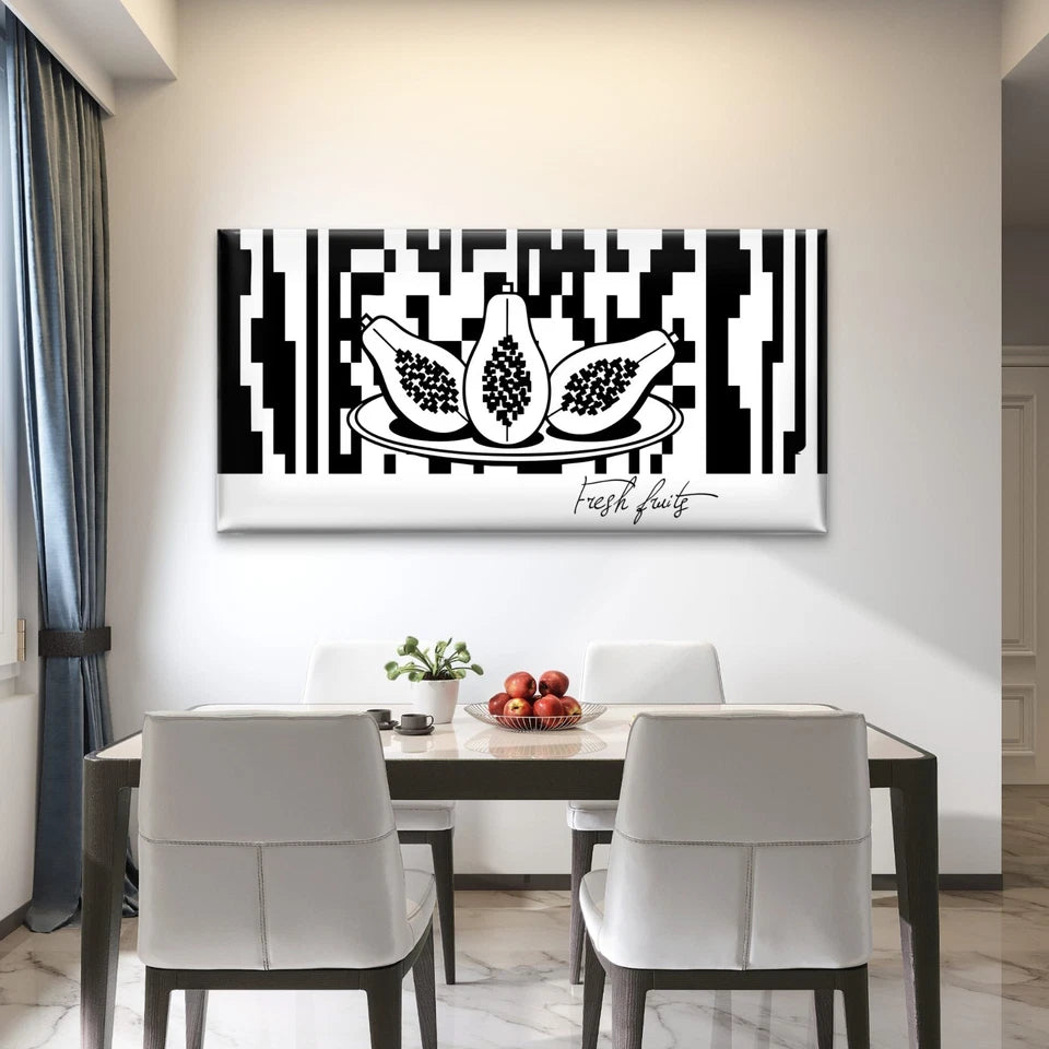 Fresh Papaya Halves Plate Wall Art Canvas Office Home Room Framed 120x60cm