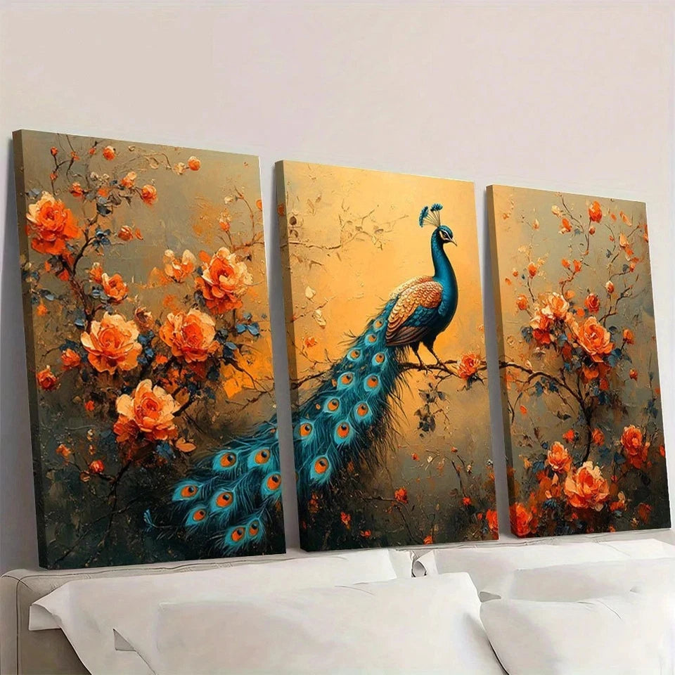 3pcs Vintage Renaissance Peacock Wall Art Set Canvas Framed 40x60cm - High Quality Print 100% Australian Made Wall Canvas Ready to Hang