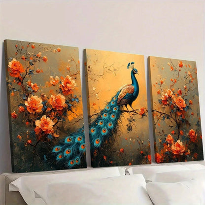 3pcs Vintage Renaissance Peacock Wall Art Set Canvas Framed 40x60cm - High Quality Print 100% Australian Made Wall Canvas Ready to Hang