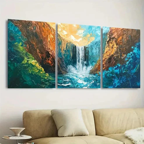 3pcs Angel Falls, Waterfall Scenery, Polyester Wall Art Set Canvas Unframed - High Quality Print 100% Australian Made Wall Canvas