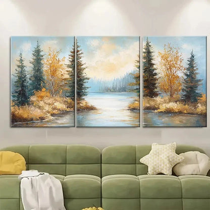 3pcs Carter Lake Pine Trees Impasto Perfect Wall Art Set Canvas Framed 40x60cm - High Quality Print 100% Australian Made Wall Canvas Ready to Hang